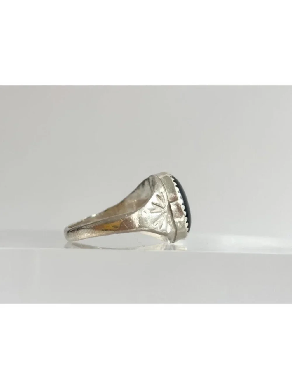 Black Onyx Gemstone Southwest Chunky Sterling Silver 925 Vintage Ring - sz 9